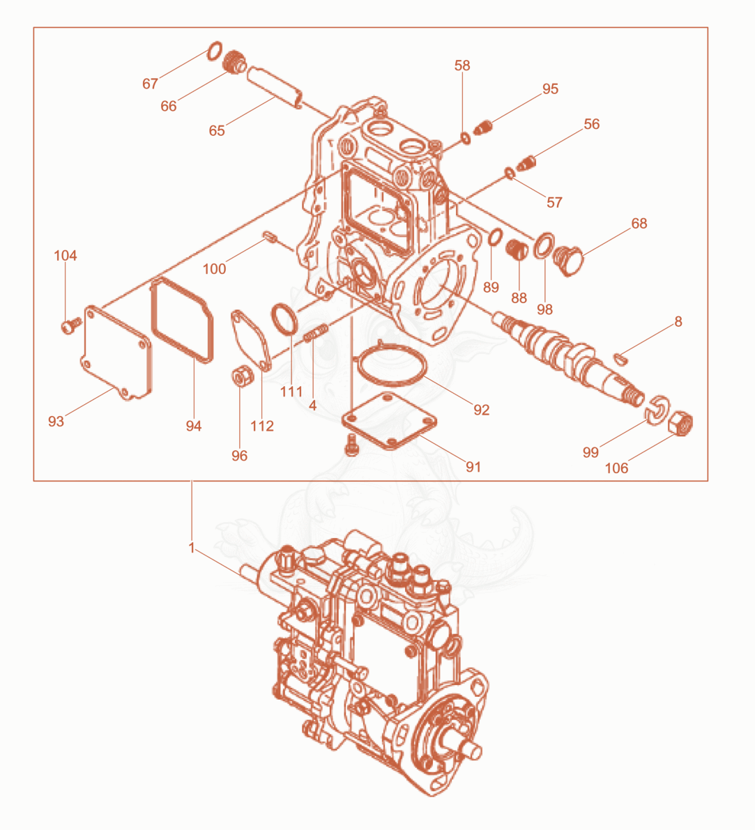 Exploded parts diagram of the Injection pump of a Wacker Neuson LTN5YUK, with numbered balloons