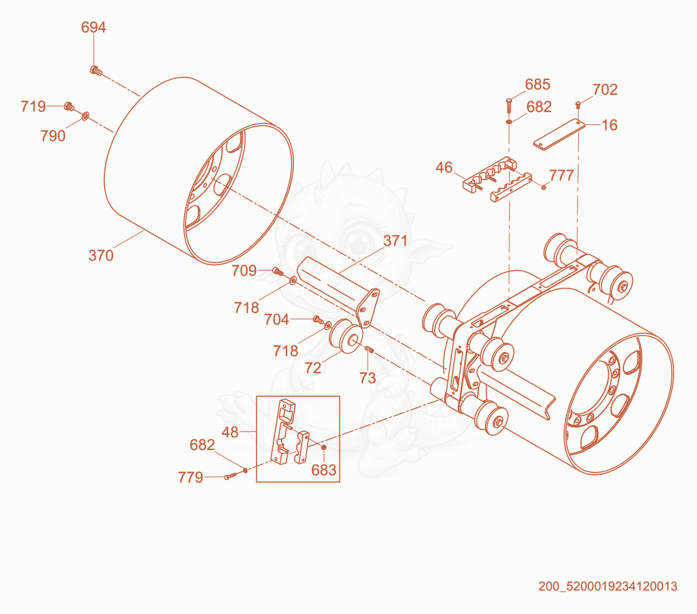 Exploded parts diagram of the Rear Drum cpl. of a Wacker Neuson RTL82-SC3, with numbered balloons