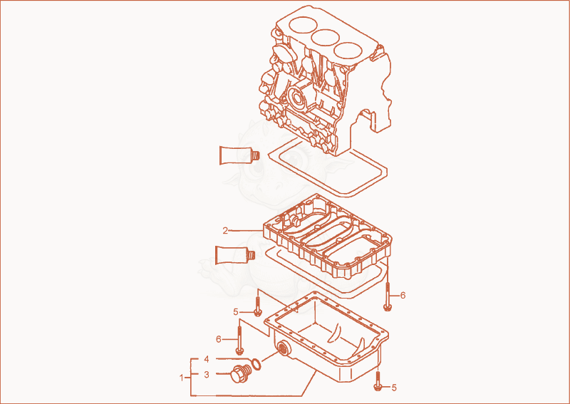 Exploded parts diagram of the oil sump of a Wacker Neuson 1402PRIMUSFORCE, with numbered balloons