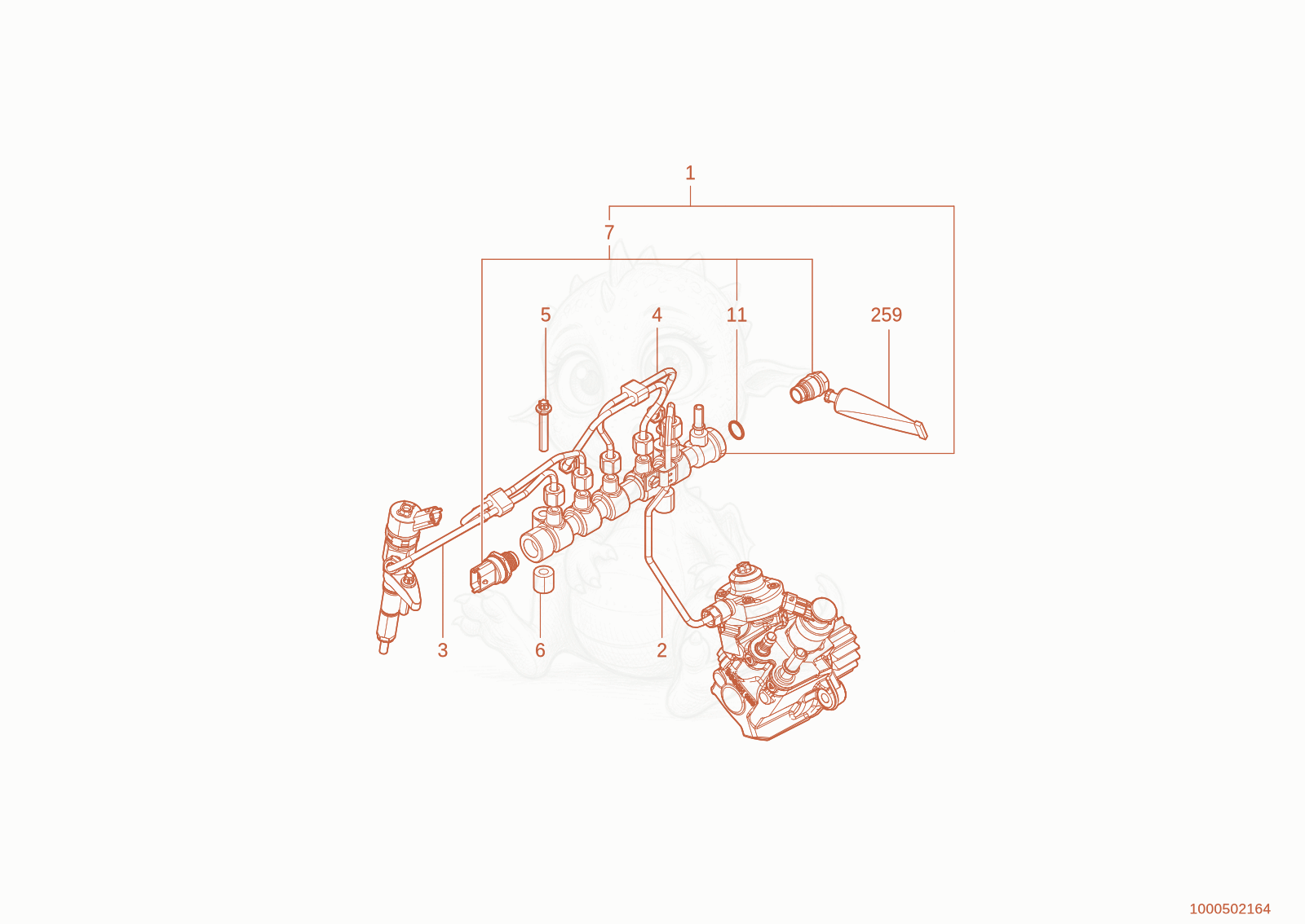 Exploded parts diagram of the fuel injection equipment of a Wacker Neuson TH730(415-24), with numbered balloons