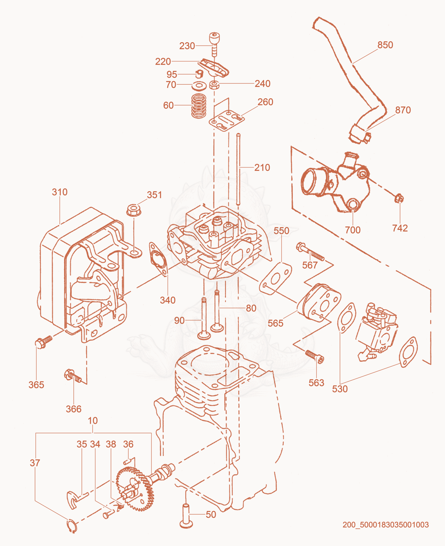 Exploded parts diagram of the Intake/Exhaust of a Wacker Neuson BS60-4S, with numbered balloons