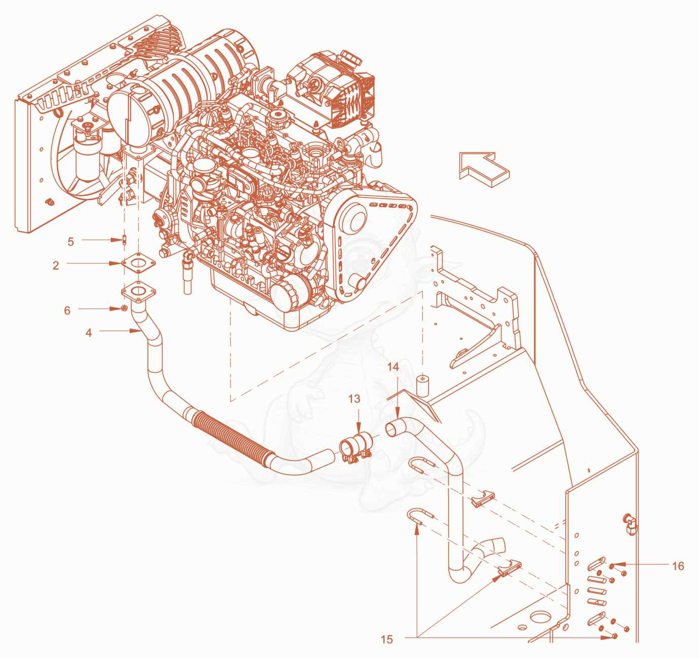 Exploded parts diagram of the Exhaust system of a Wacker Neuson RD45-140C, with numbered balloons
