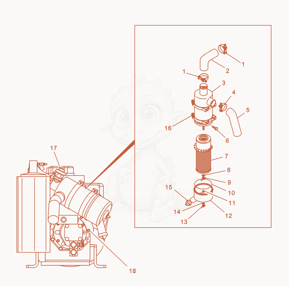 Exploded parts diagram of the Air Cleaner of a Wacker Neuson RT560, with numbered balloons
