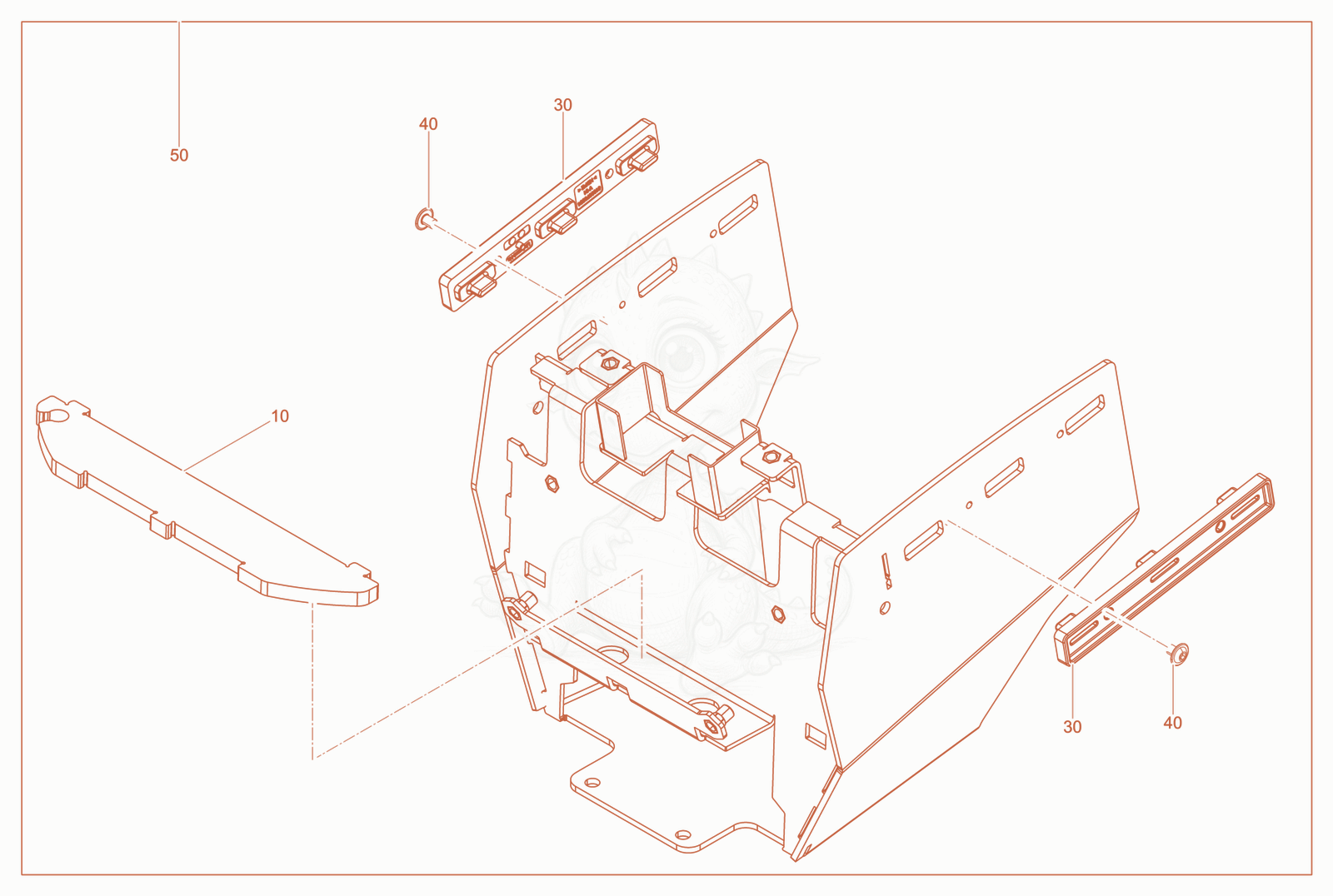 Exploded parts diagram of the battery holder of a Wacker Neuson WPKMAT, with numbered balloons