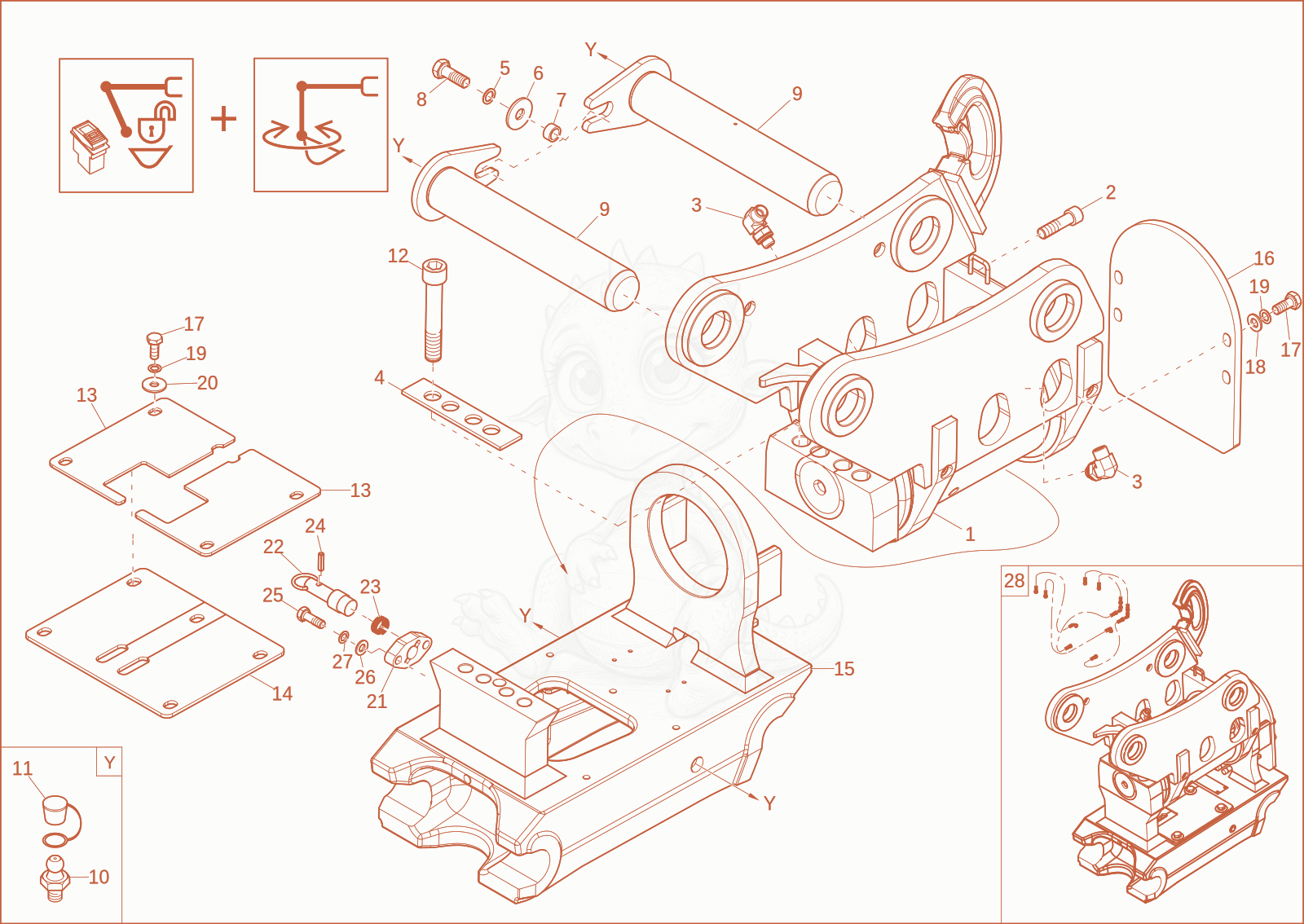 Exploded parts diagram of the Easy Lock Powertlit (Option) of a Wacker Neuson EW65, with numbered balloons