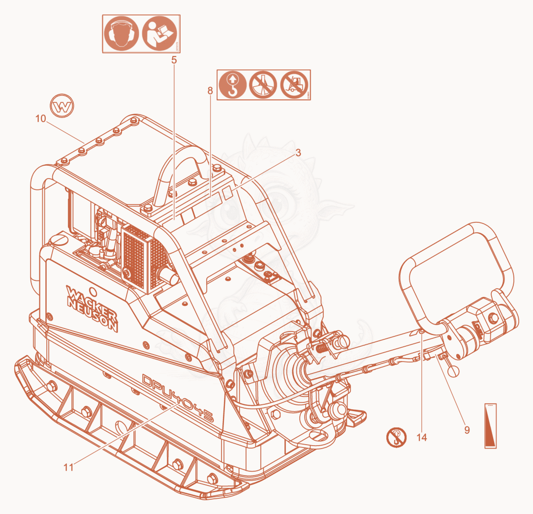 Exploded parts diagram of the Labels of a Wacker Neuson DPU4045H, with numbered balloons