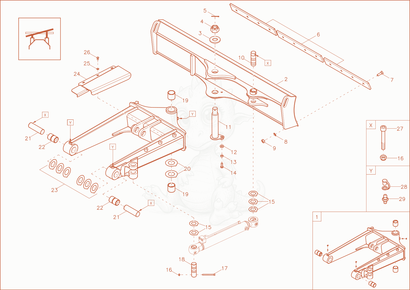 Exploded parts diagram of the blade cylinder (OPTION) of a Wacker Neuson EZ50, with numbered balloons