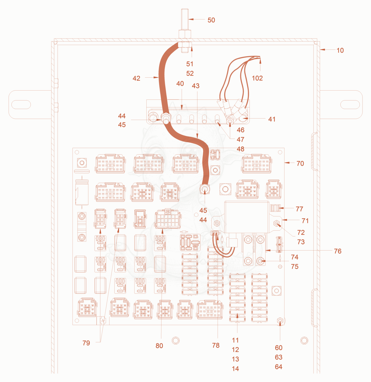 Exploded parts diagram of the electrical system of a Wacker Neuson RC50P, with numbered balloons