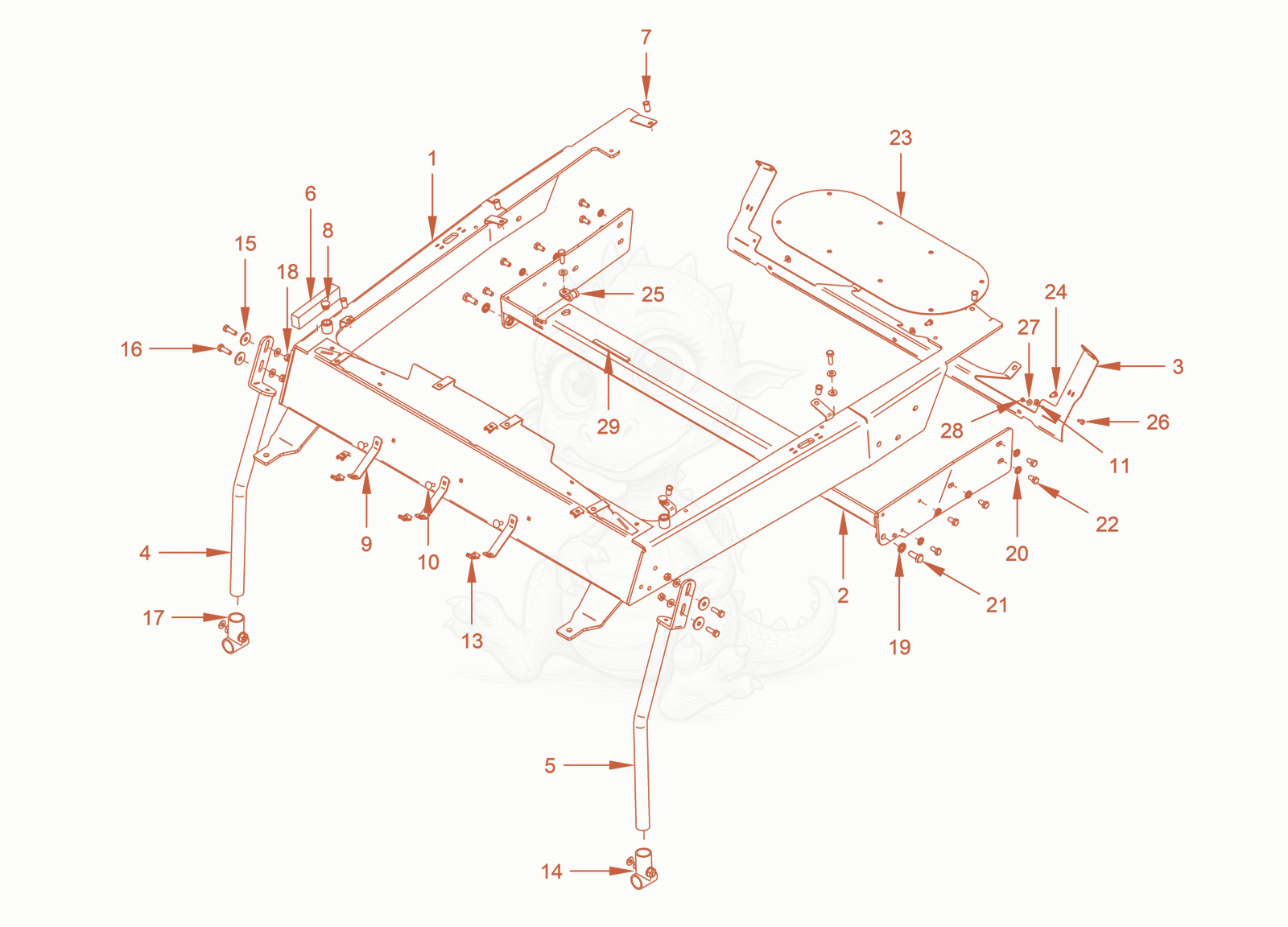 Exploded parts diagram of the sun canopy of a Wacker Neuson RC70VOUS, with numbered balloons