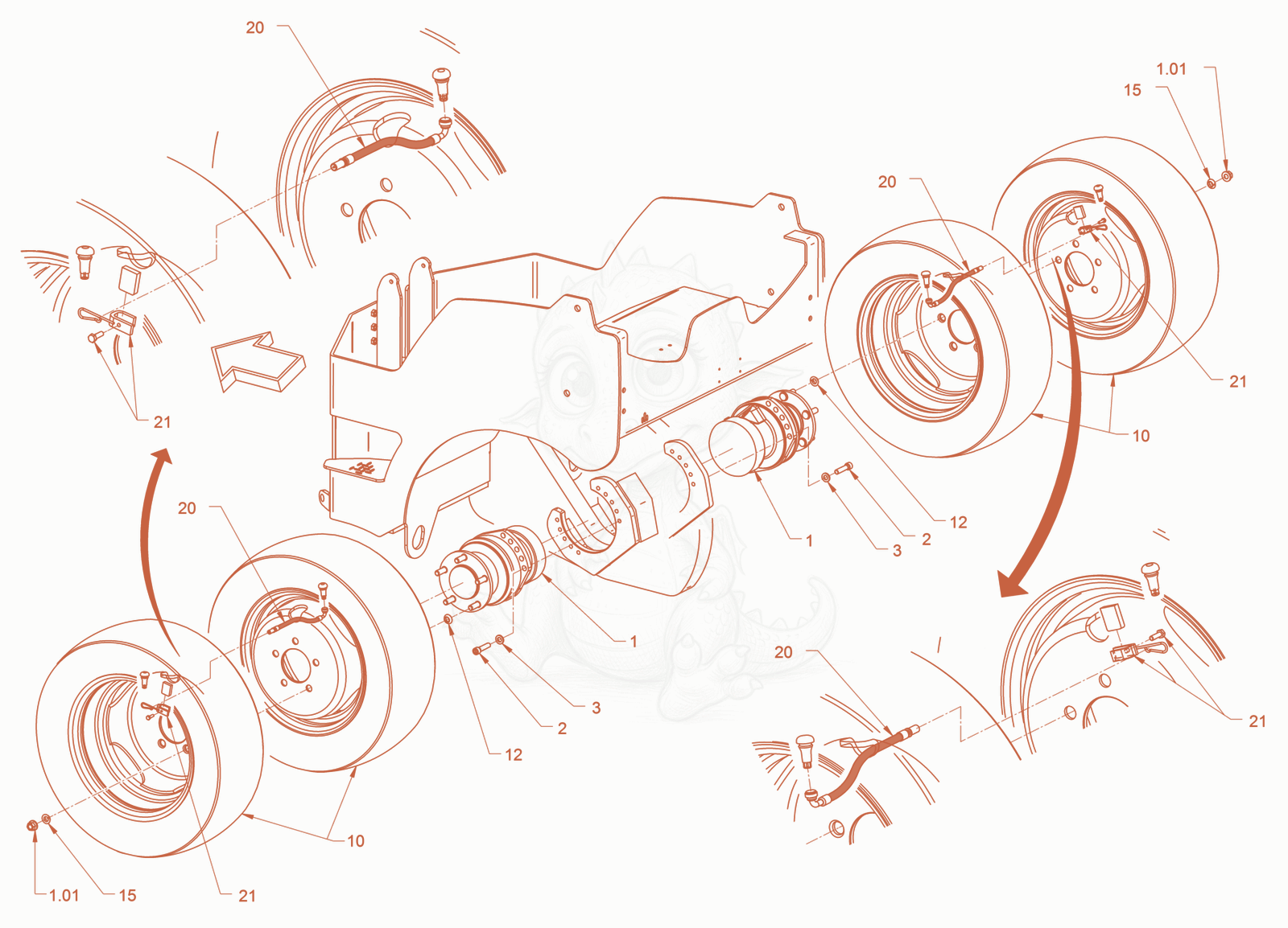 Exploded parts diagram of the suspension of a Wacker Neuson RD18-100C, with numbered balloons