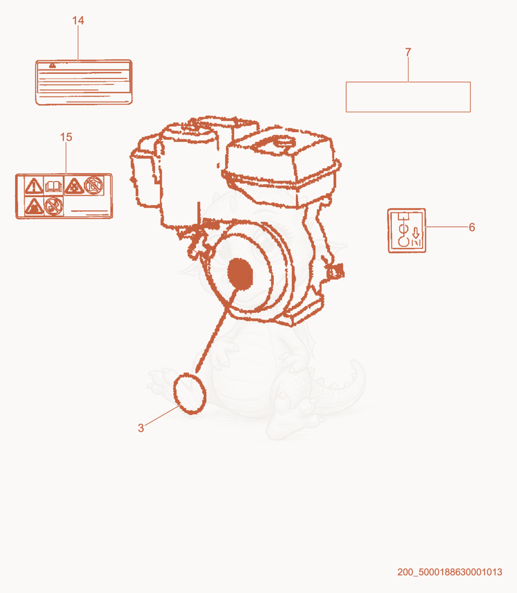 Exploded parts diagram of the Labels of a Wacker Neuson GP3800, with numbered balloons