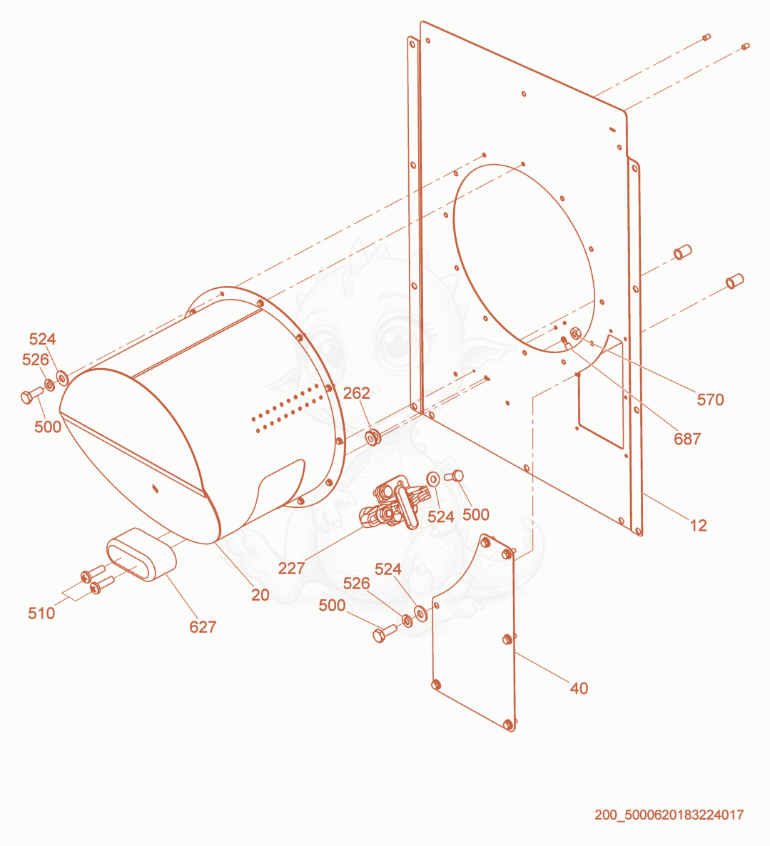 Exploded parts diagram of the Rear Enclosure cpl. of a Wacker Neuson HI770XHD, with numbered balloons