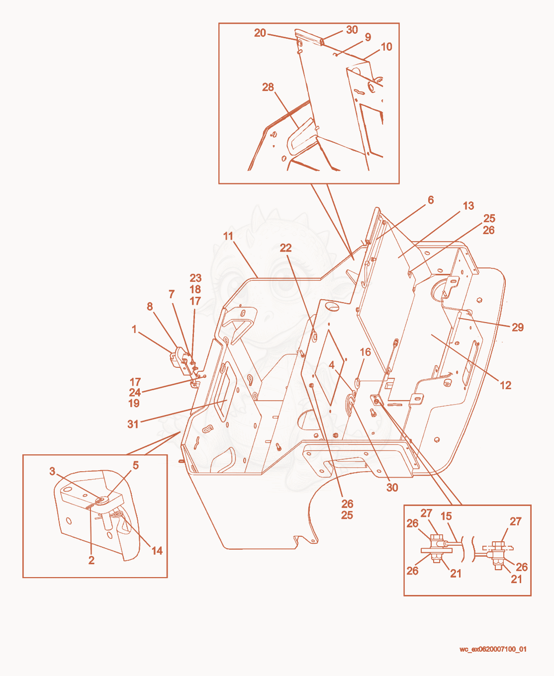 Exploded parts diagram of the Front Frame of a Wacker Neuson RD27-100, with numbered balloons