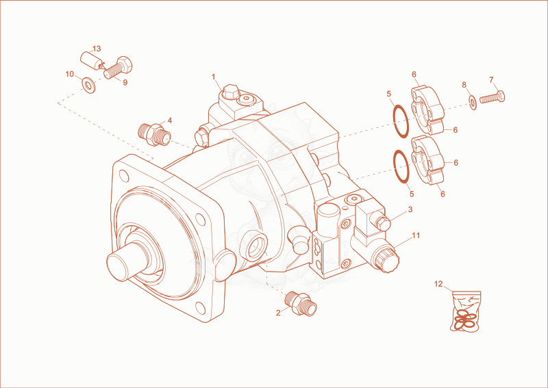 Exploded parts diagram of the displacement motor of a Wacker Neuson 5001, with numbered balloons