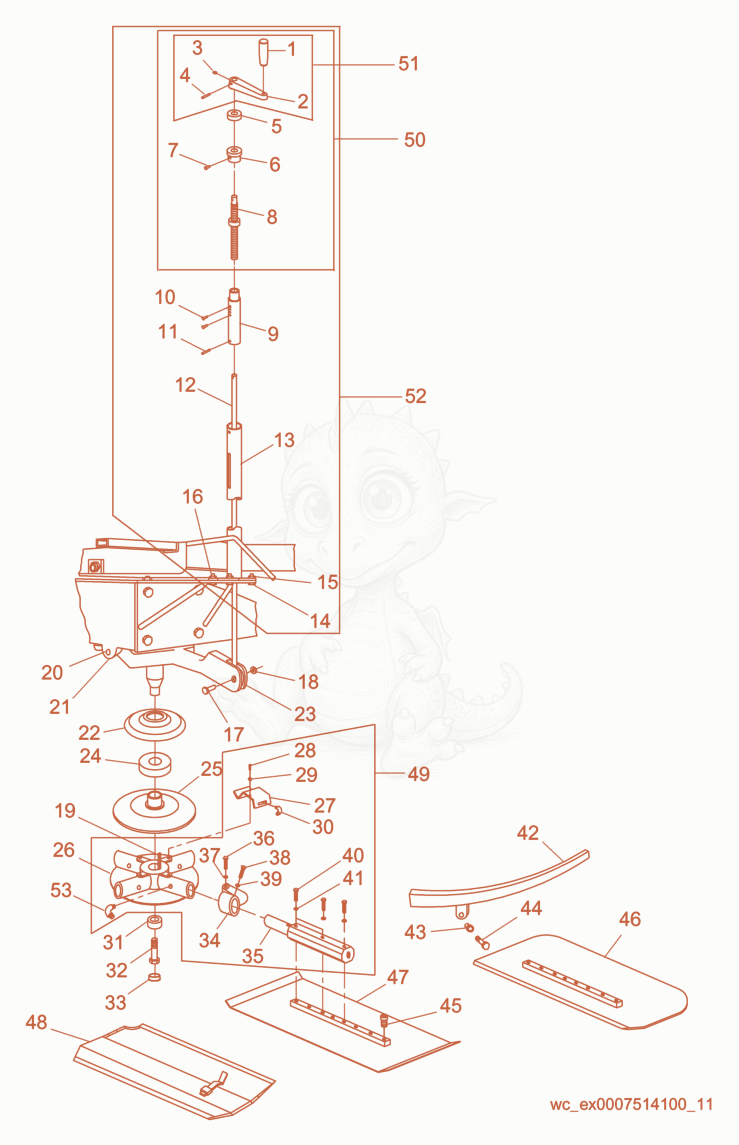 Exploded parts diagram of the Pitch Control/Right of a Wacker Neuson CRT46KHO, with numbered balloons