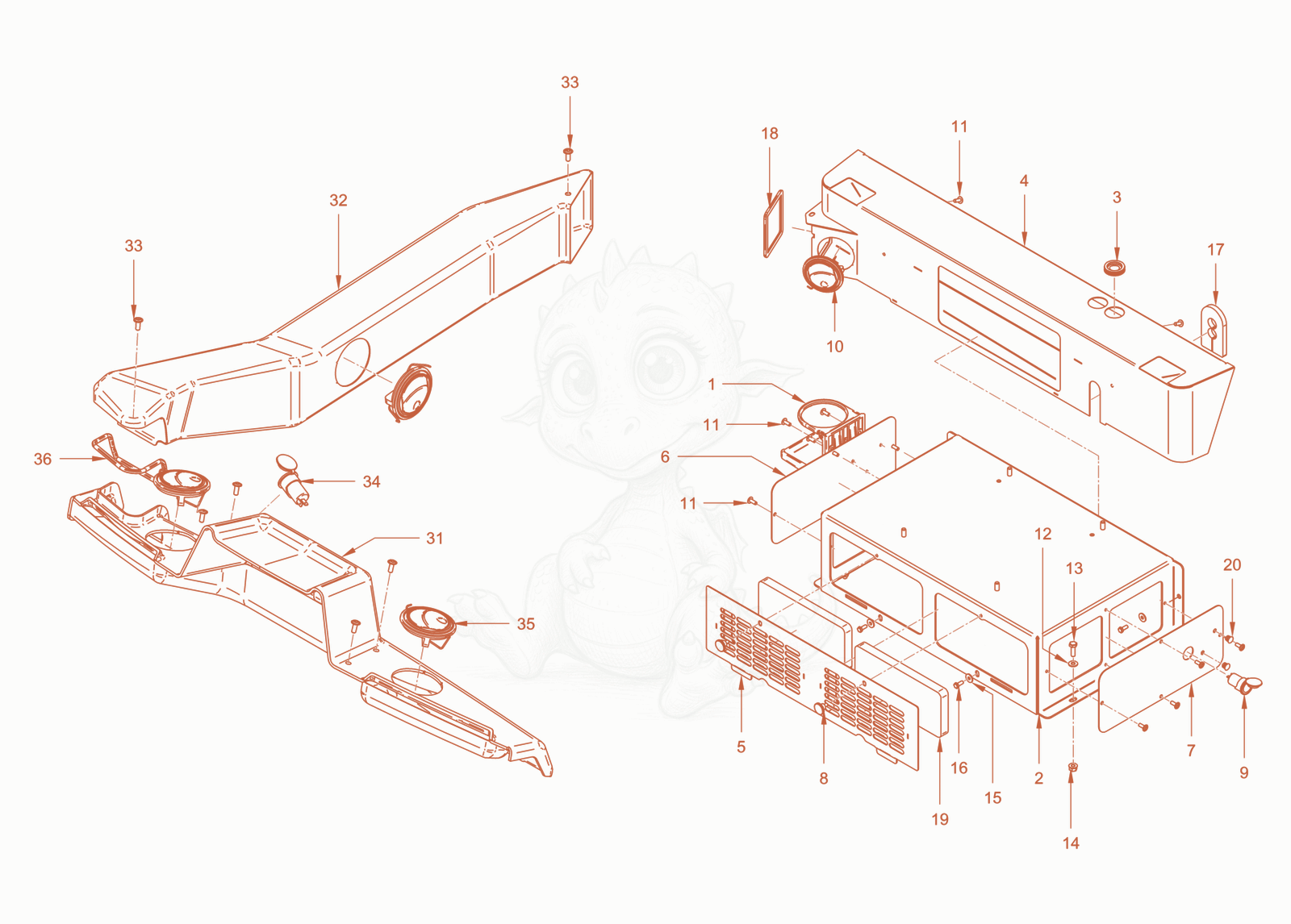 Exploded parts diagram of the driver's cabin of a Wacker Neuson RC50DPFCAB, with numbered balloons