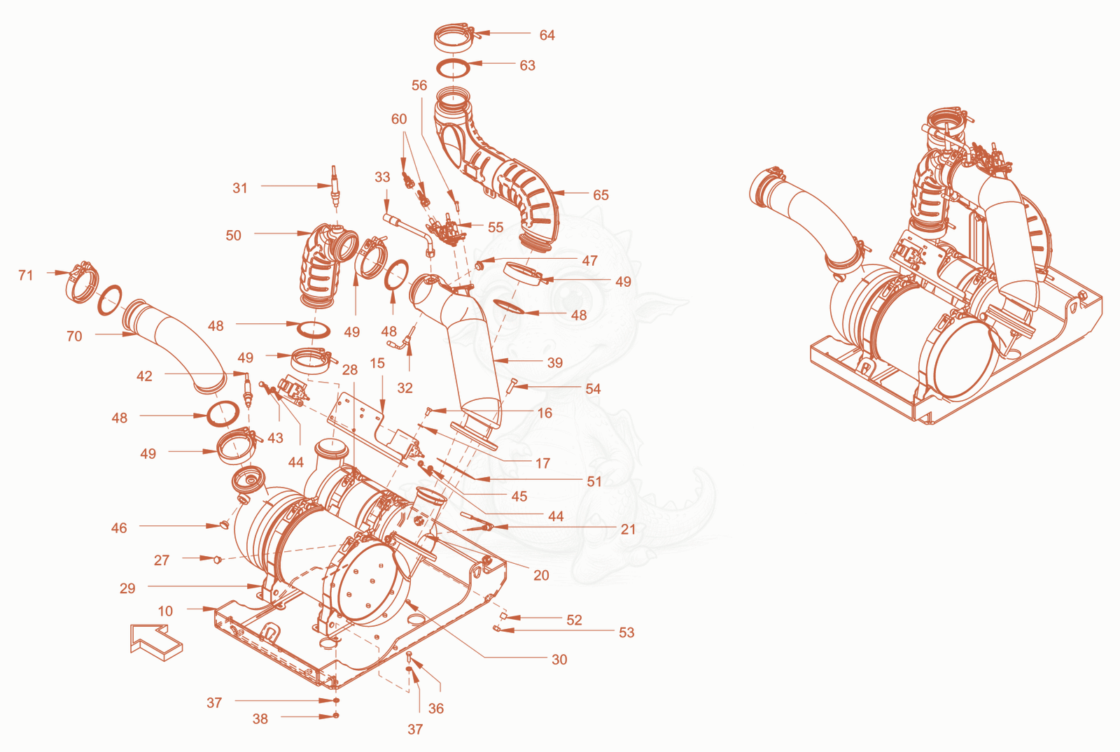 Exploded parts diagram of the exhaust aftertreatment of a Wacker Neuson RC110USROPS, with numbered balloons