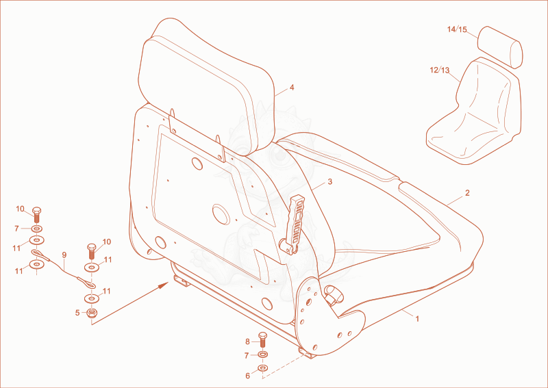 Exploded parts diagram of the DRIVER SEAT (tissue) of a Wacker Neuson 28Z3, with numbered balloons