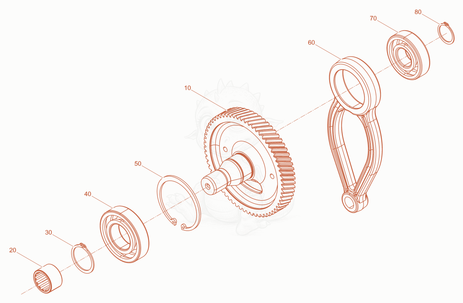 Despiece del Crank gear WM80 LowVib de una máquina Wacker Neuson AS62VE/25, con globos numerados