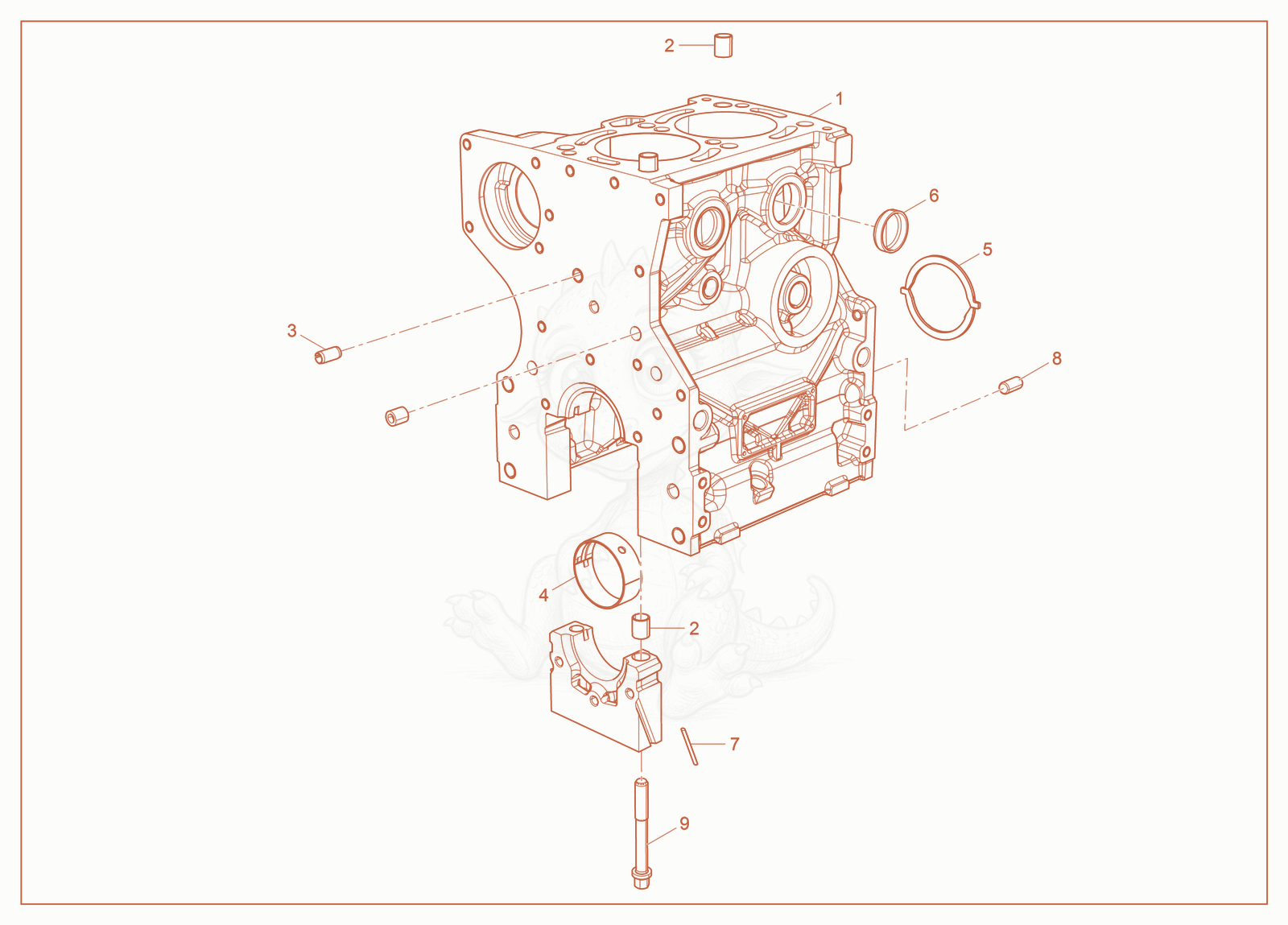 Exploded parts diagram of the Crankcase Assembly of a Wacker Neuson LTV4L, with numbered balloons