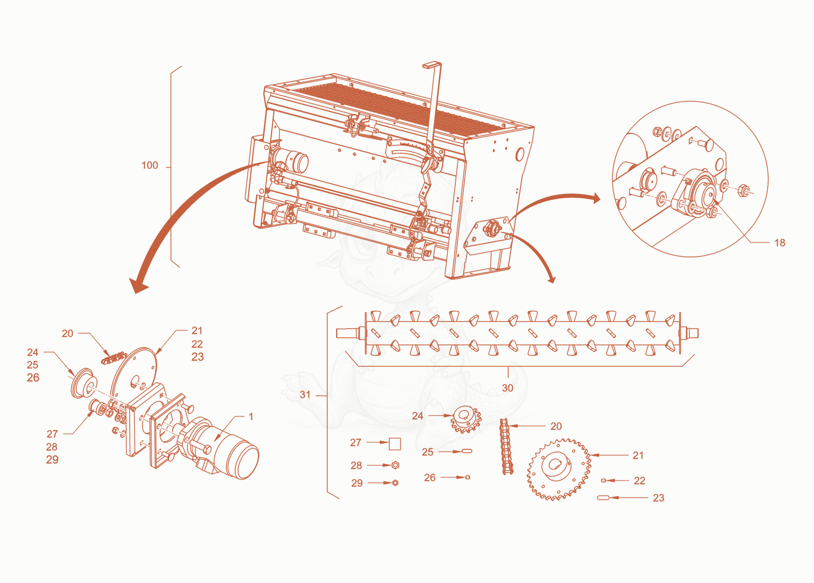 Exploded parts diagram of the cylinder spreader of a Wacker Neuson RD40-130CDPF, with numbered balloons