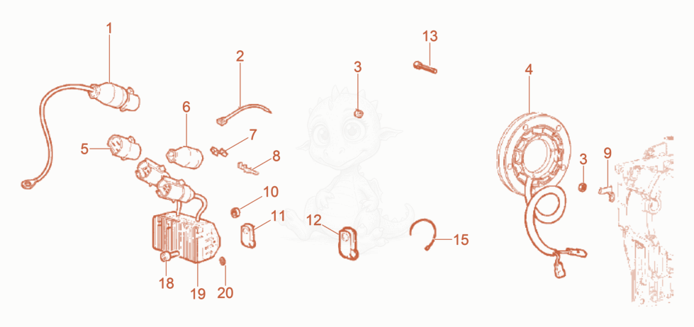 Exploded parts diagram of the Alternator-Governor of a Wacker Neuson DPU100-70LES, with numbered balloons