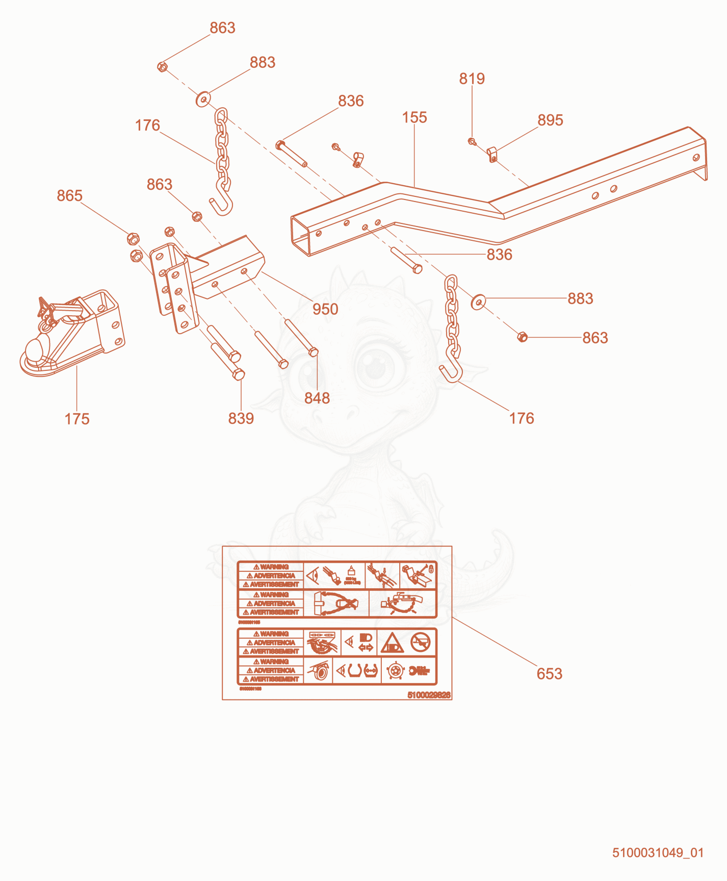 Exploded parts diagram of the Option-Ball Hitch, Bulldog of a Wacker Neuson LTV6L, with numbered balloons