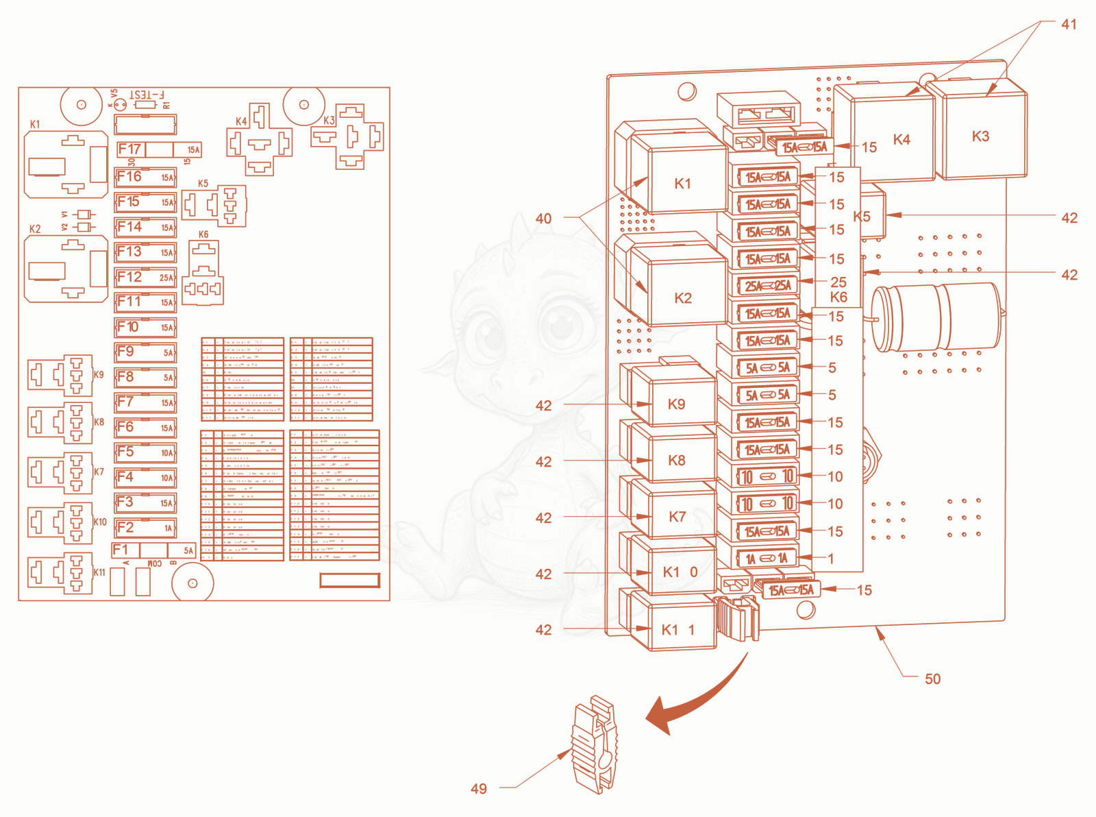Exploded parts diagram of the electrical system of a Wacker Neuson RD45-140, with numbered balloons