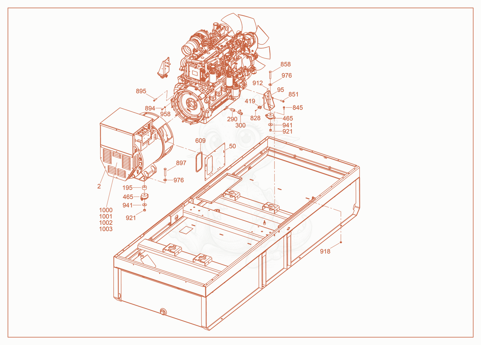 Exploded parts diagram of the Generator/Engine of a Wacker Neuson G150, with numbered balloons