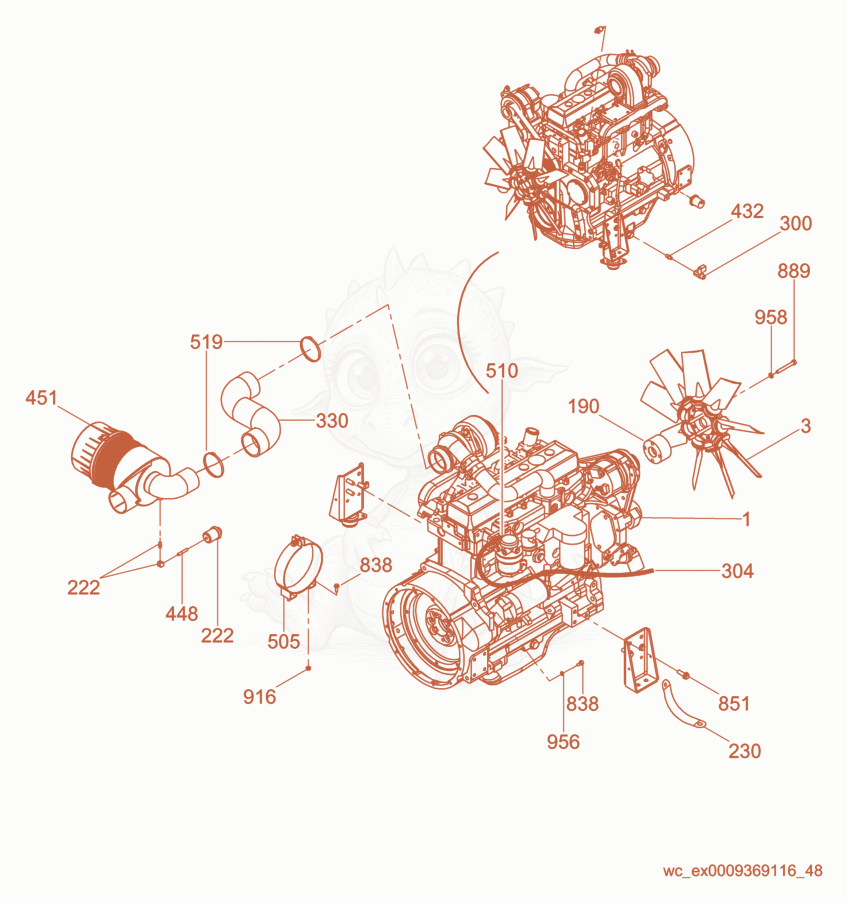 Exploded parts diagram of the Engine cpl. of a Wacker Neuson G85, with numbered balloons