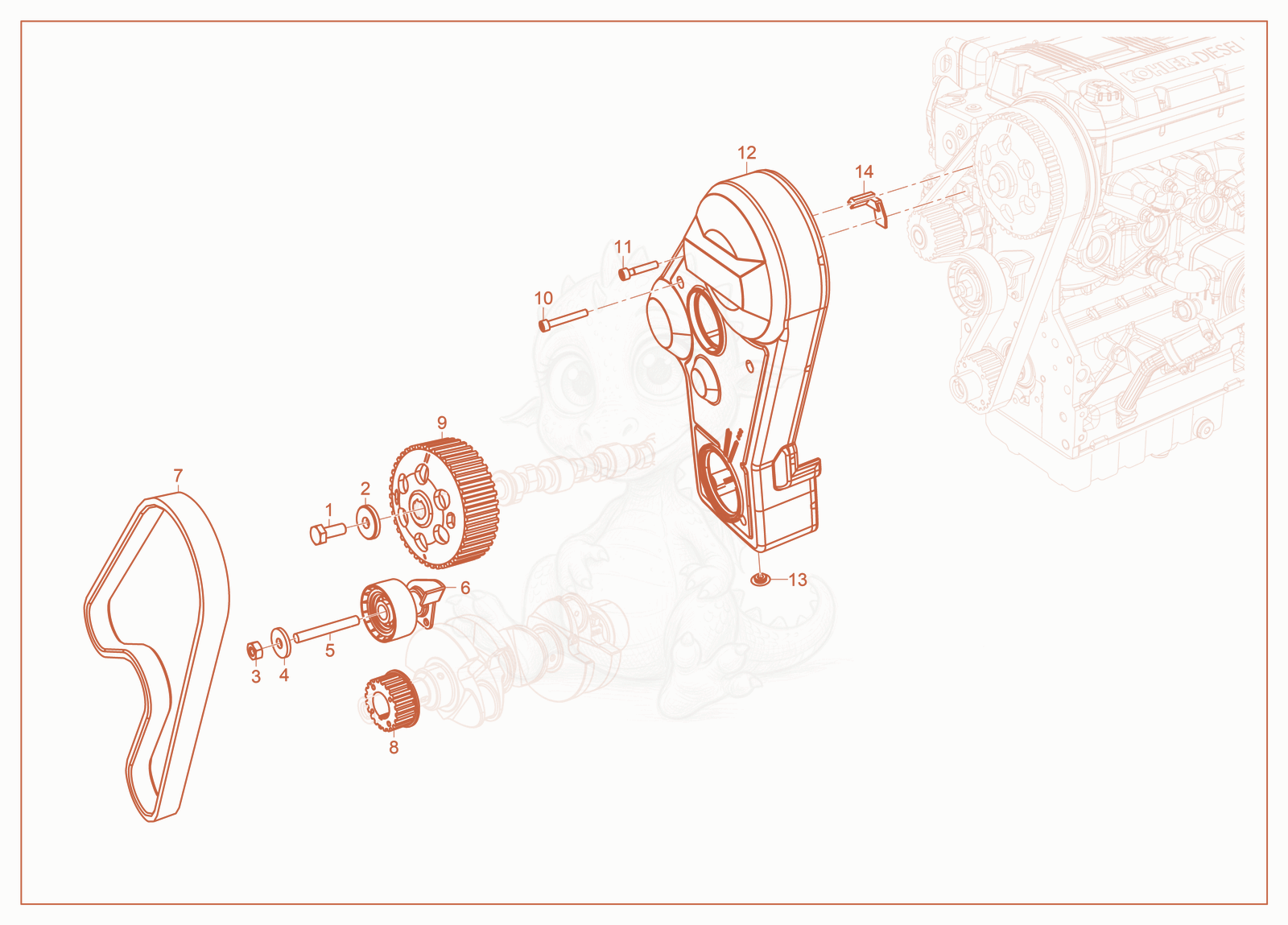 Exploded parts diagram of the Timing Belt of a Wacker Neuson LTT4, with numbered balloons