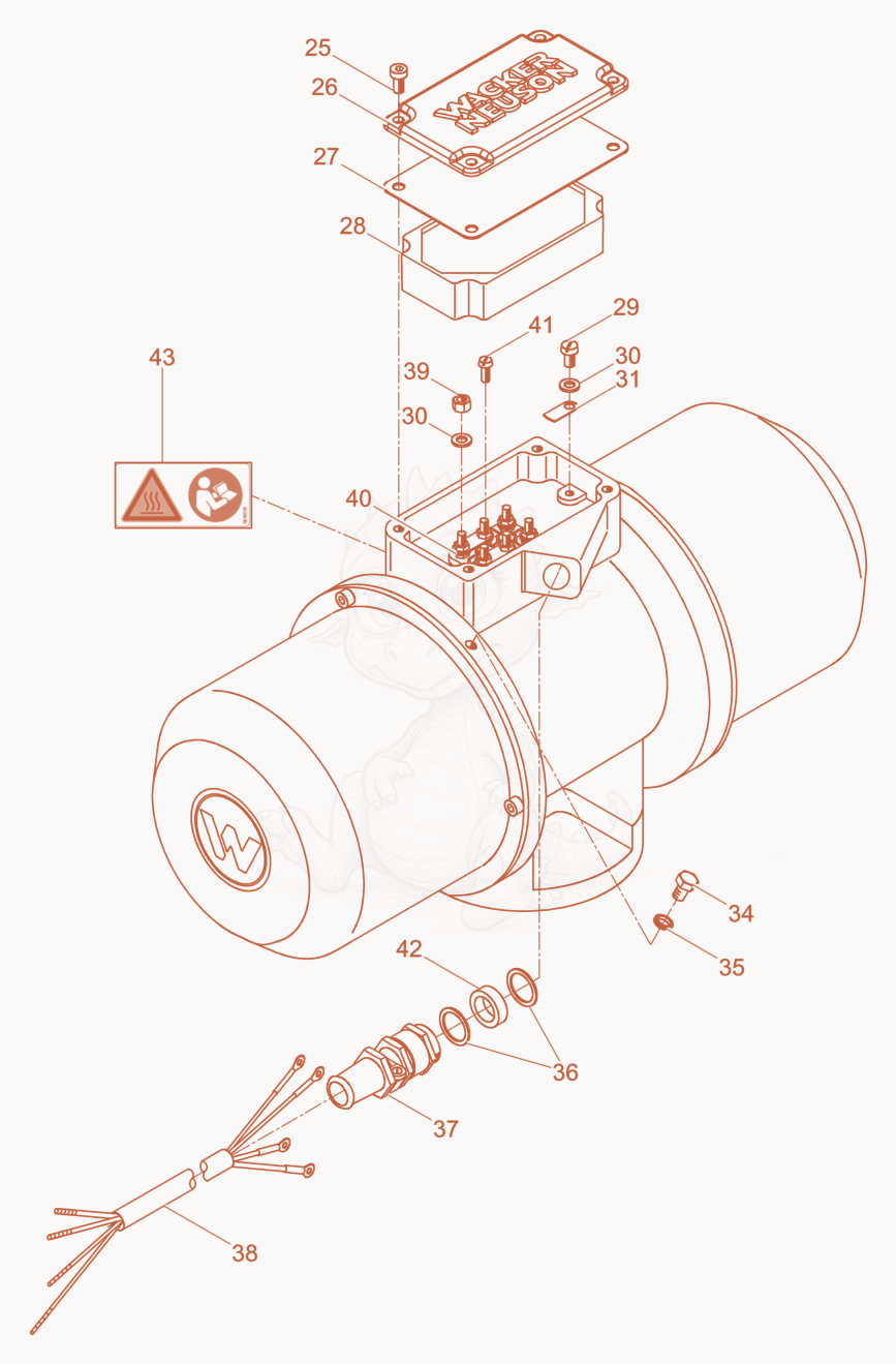 Exploded parts diagram of the External Vibrator cpl. of a Wacker Neuson AR51/3/200/400, with numbered balloons