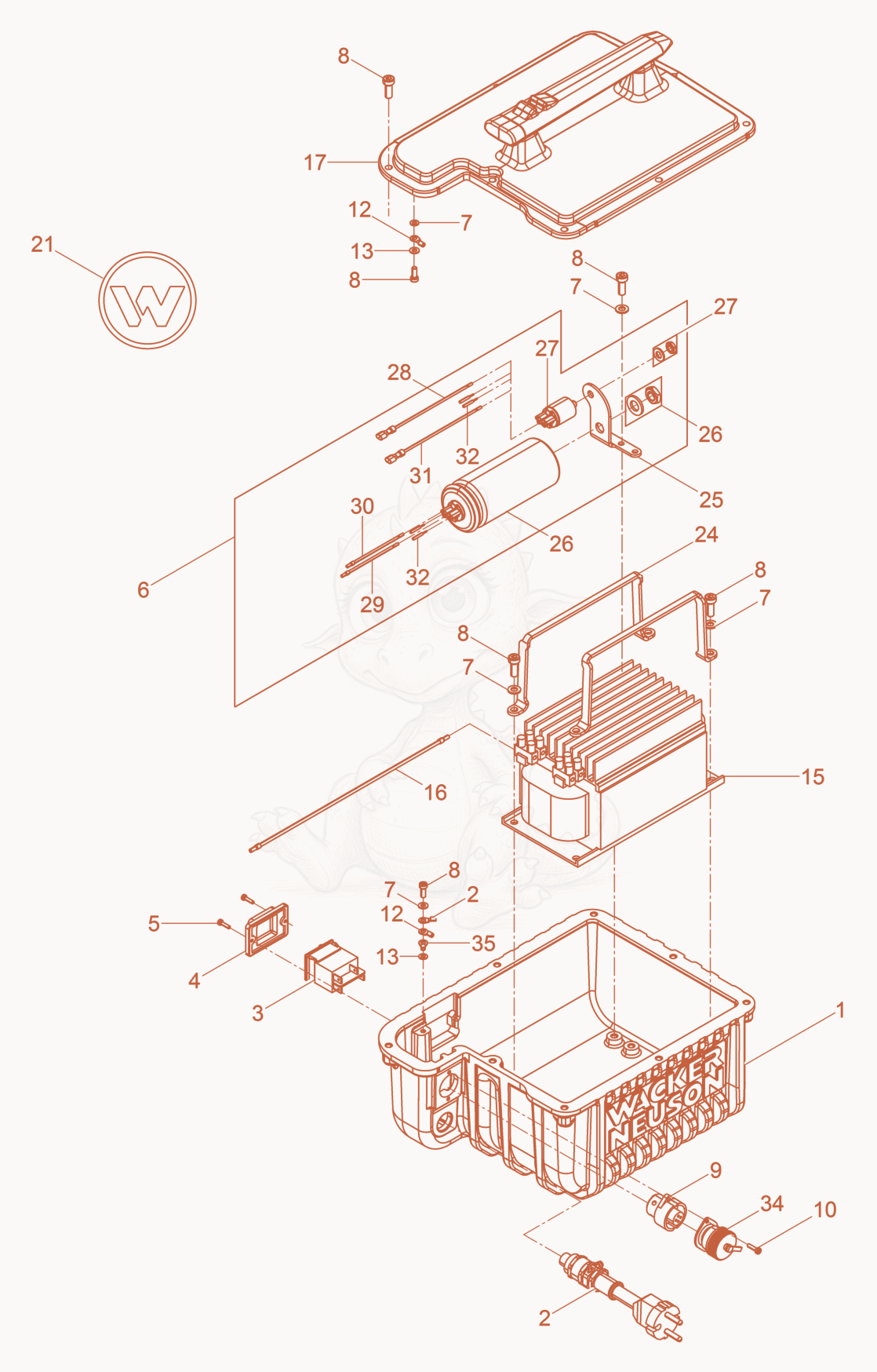 Exploded parts diagram of the Ballast of a Wacker Neuson LBV230/50, with numbered balloons