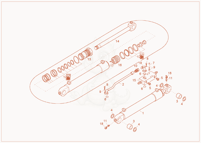 Exploded parts diagram of the buckle cylinder of a Wacker Neuson 6502WD, with numbered balloons