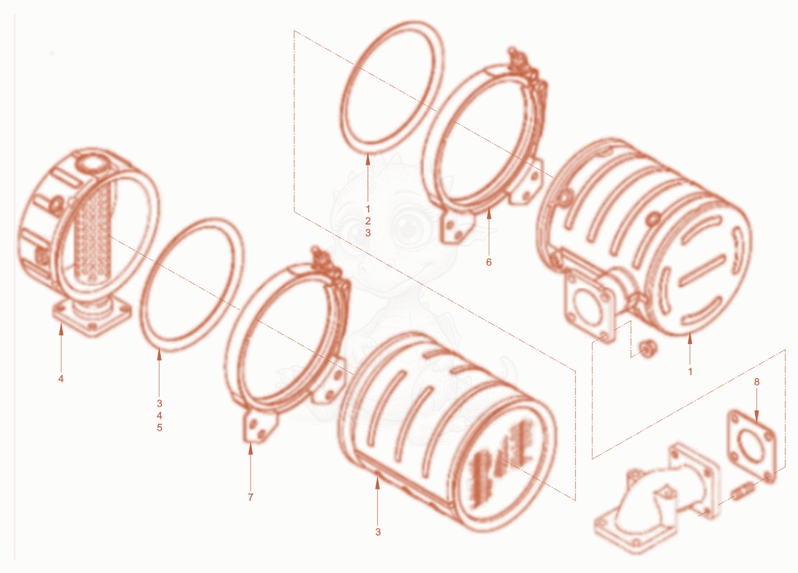 Exploded parts diagram of the exhaust aftertreatment of a Wacker Neuson RD40-130CDPF, with numbered balloons