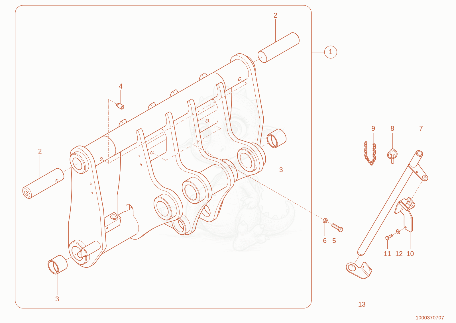 Exploded parts diagram of the quickhitch plate of a Wacker Neuson TH755(416-14), with numbered balloons