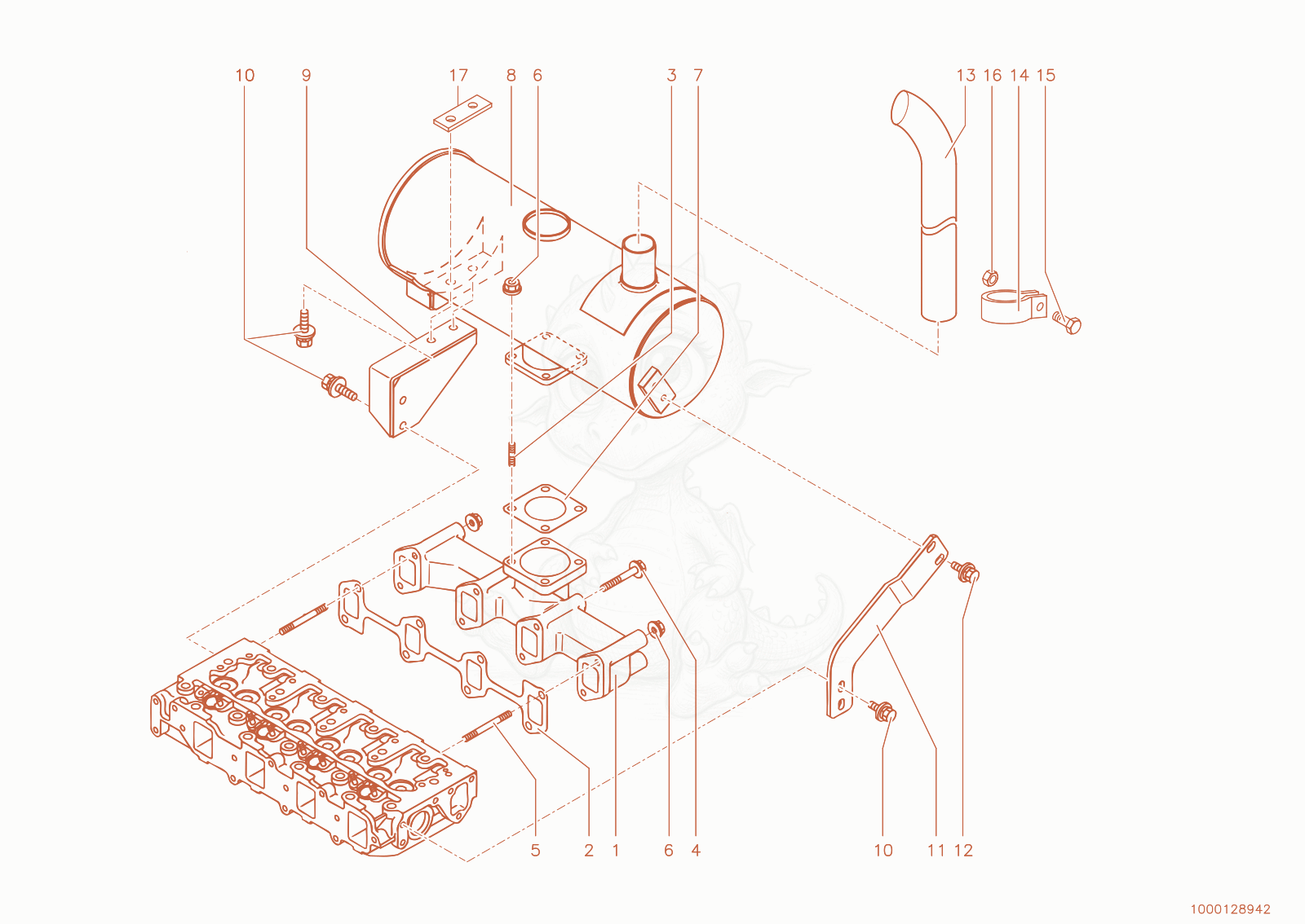 Exploded parts diagram of the exhaust components of a Wacker Neuson 280, with numbered balloons