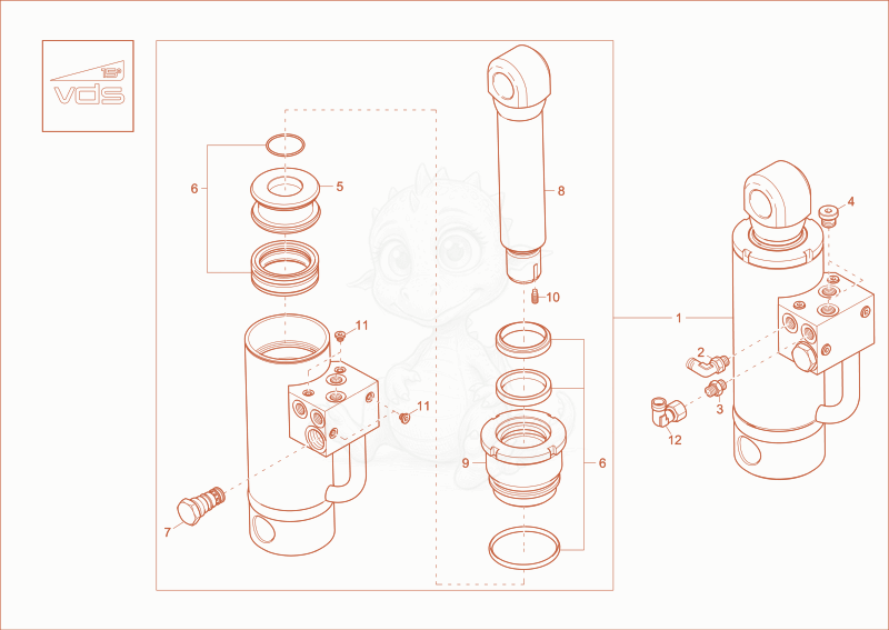Exploded parts diagram of the tilt ram (OPTION) of a Wacker Neuson ET20, with numbered balloons