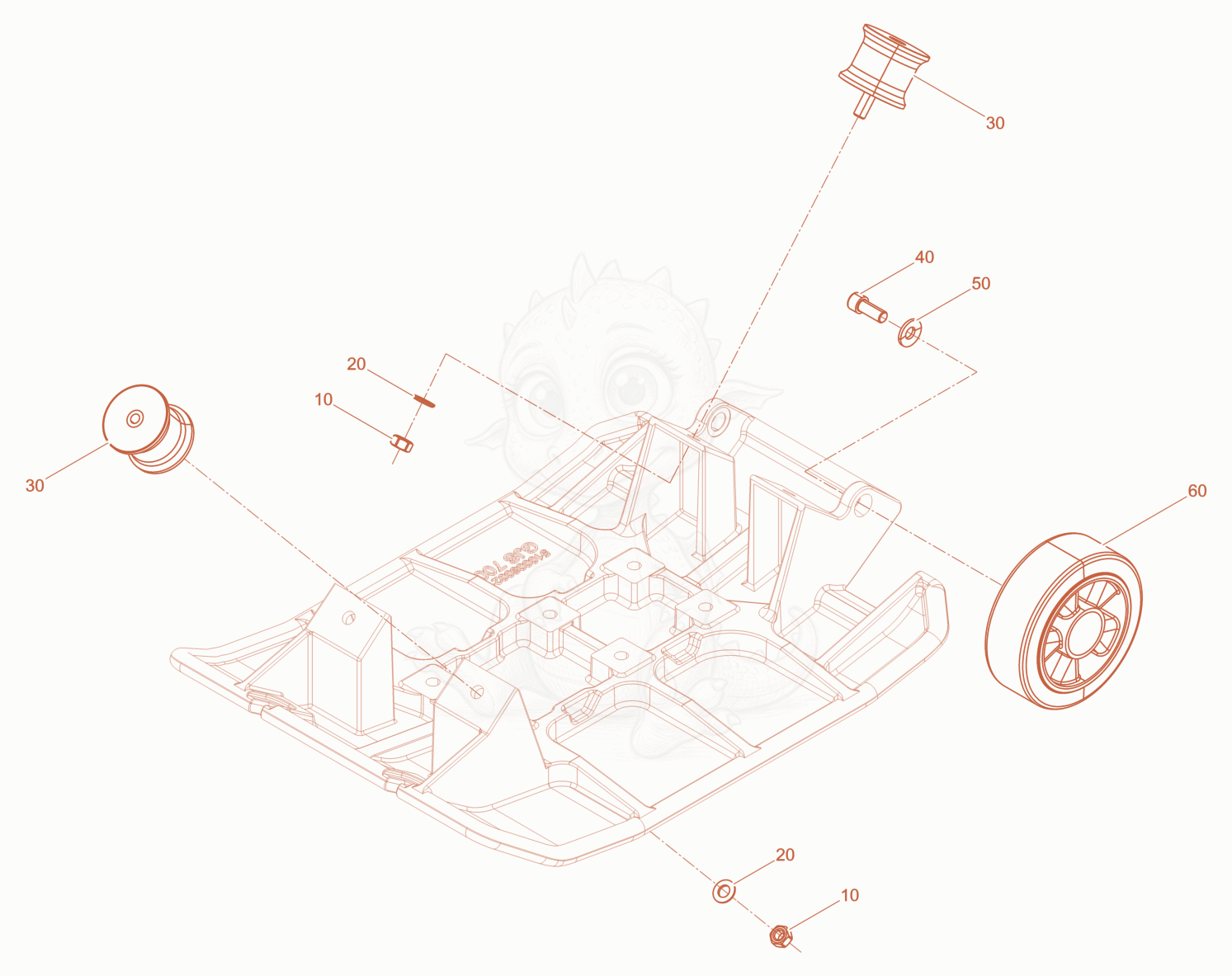 Despiece del Baseplate basis de una máquina Wacker Neuson APU2840E, con globos numerados