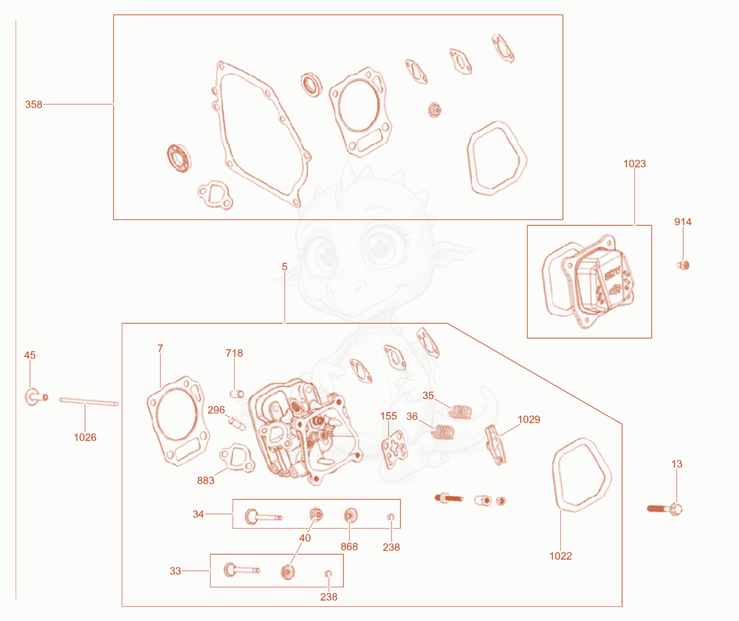 Exploded parts diagram of the Cylinder head of a Wacker Neuson WPKMAT, with numbered balloons