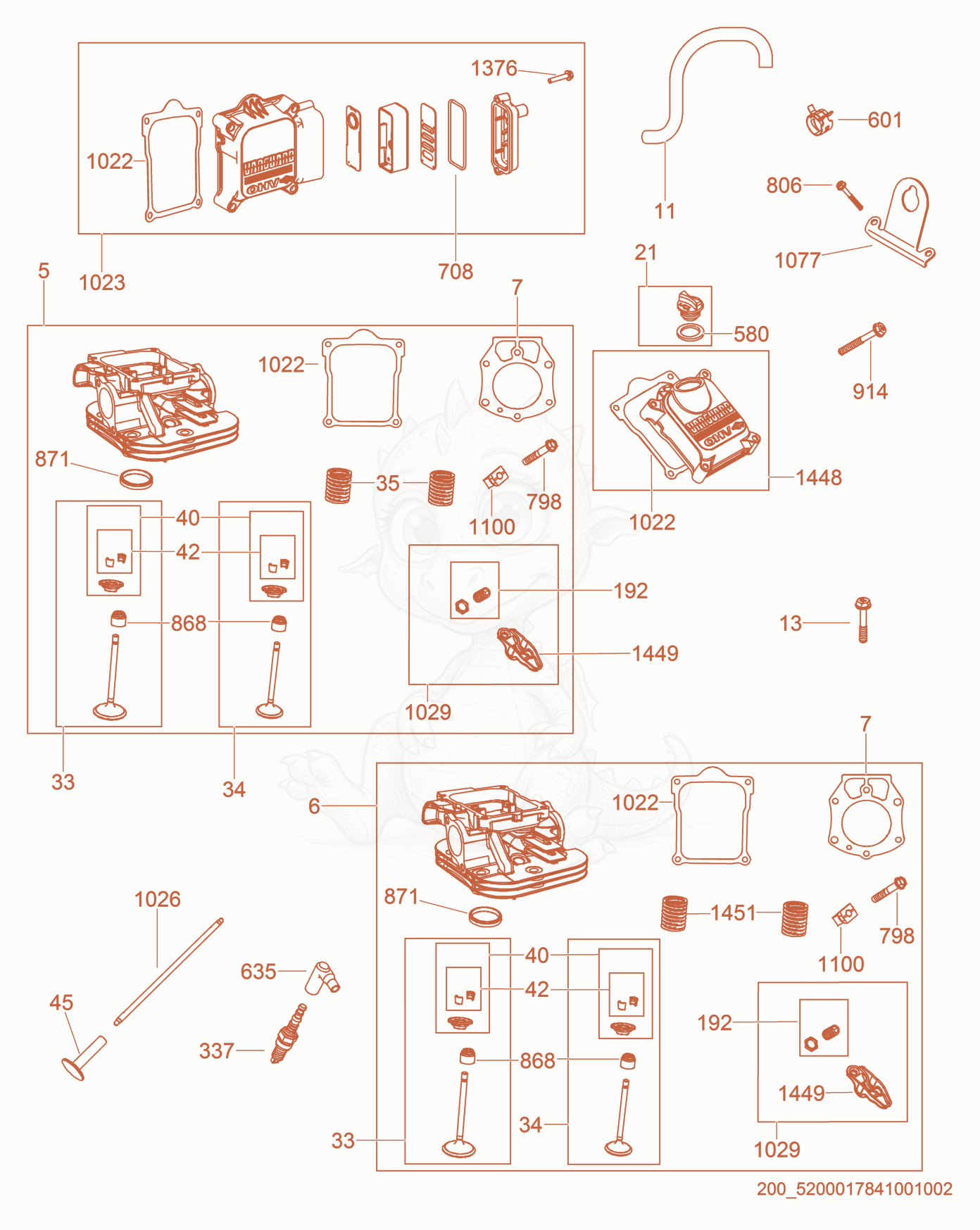 Exploded parts diagram of the Cylinder Head of a Wacker Neuson CRT48-35V-PS, with numbered balloons