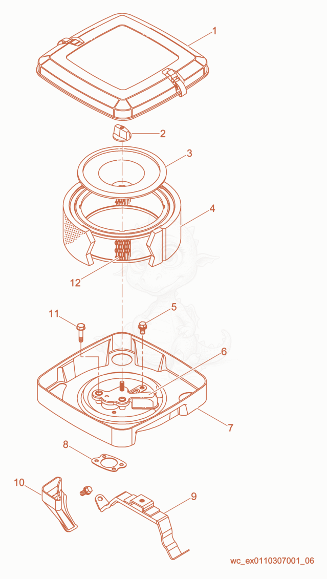 Exploded parts diagram of the Air Cleaner/Round Filter Type of a Wacker Neuson RD880V, with numbered balloons