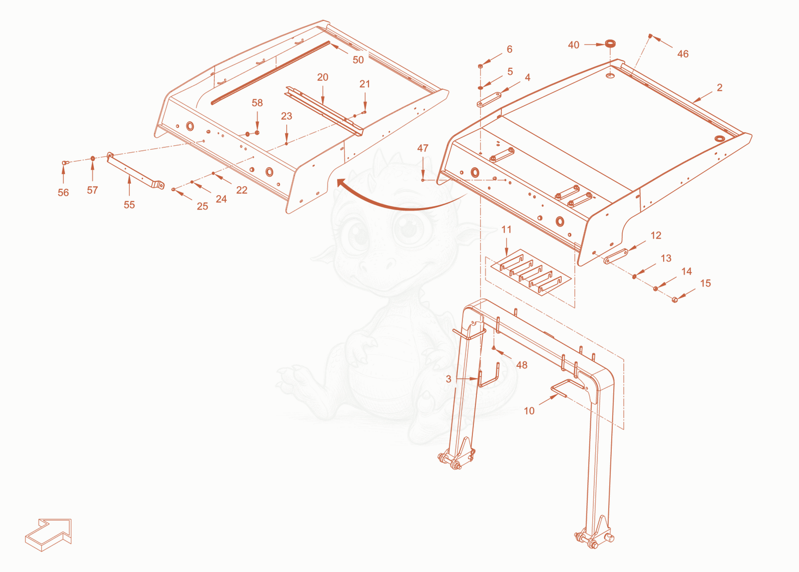 Exploded parts diagram of the canopy, FOPS of a Wacker Neuson RD24-100E, with numbered balloons