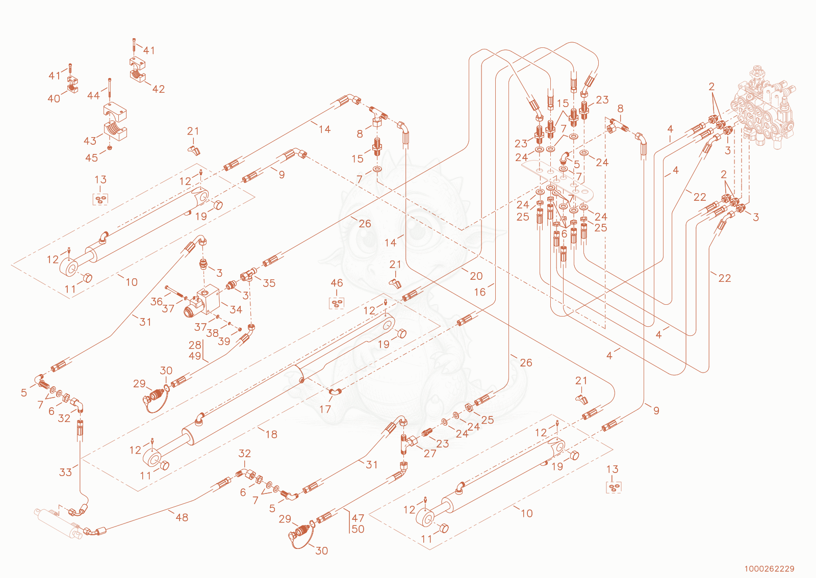 Exploded parts diagram of the working hydraulic of a Wacker Neuson WL16, with numbered balloons