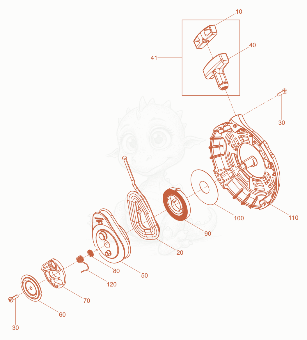 Exploded parts diagram of the Recoil starter cpl. WM80c of a Wacker Neuson BS62-2/25, with numbered balloons