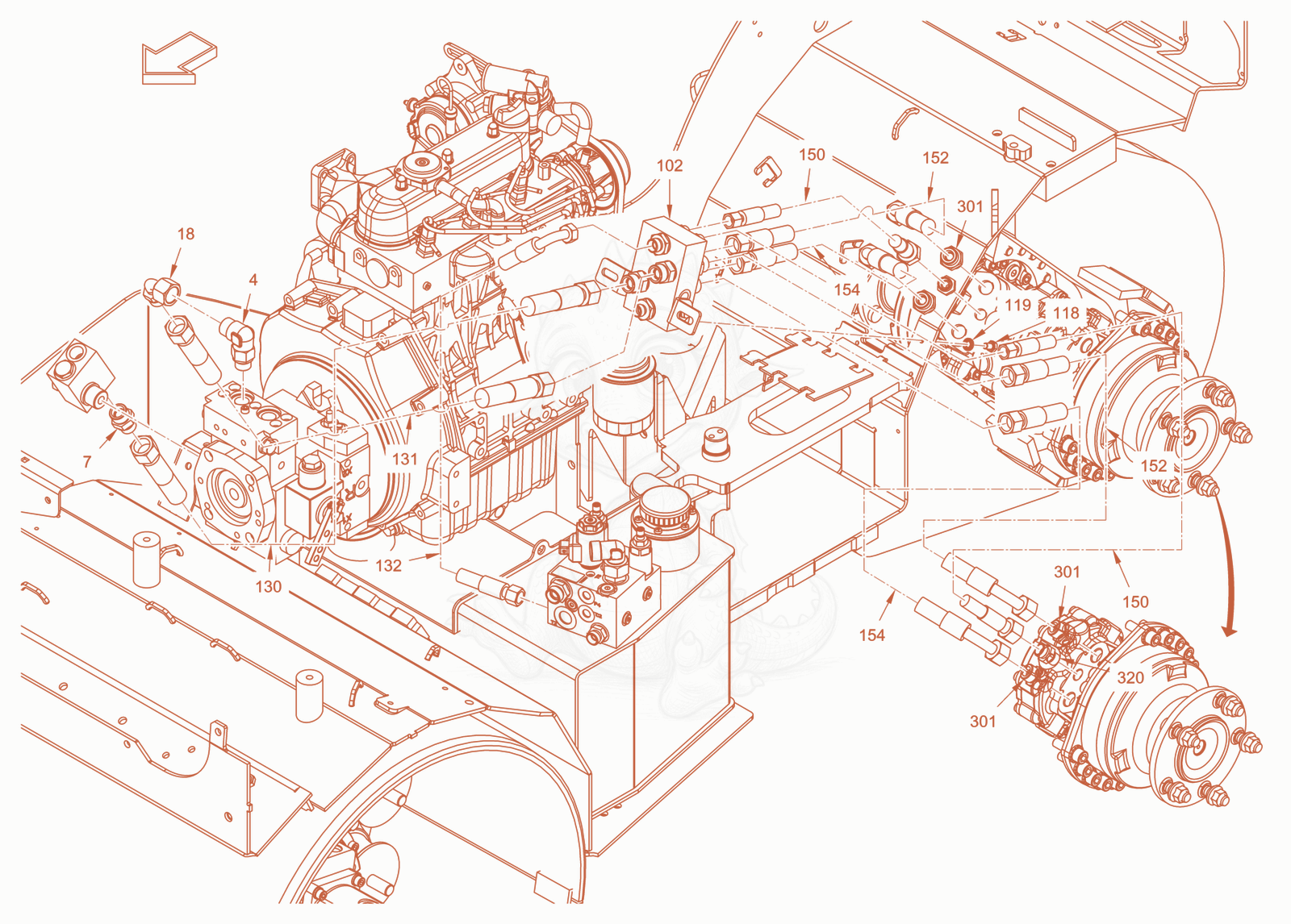 Exploded parts diagram of the advance drive of a Wacker Neuson RD18-100C.3, with numbered balloons