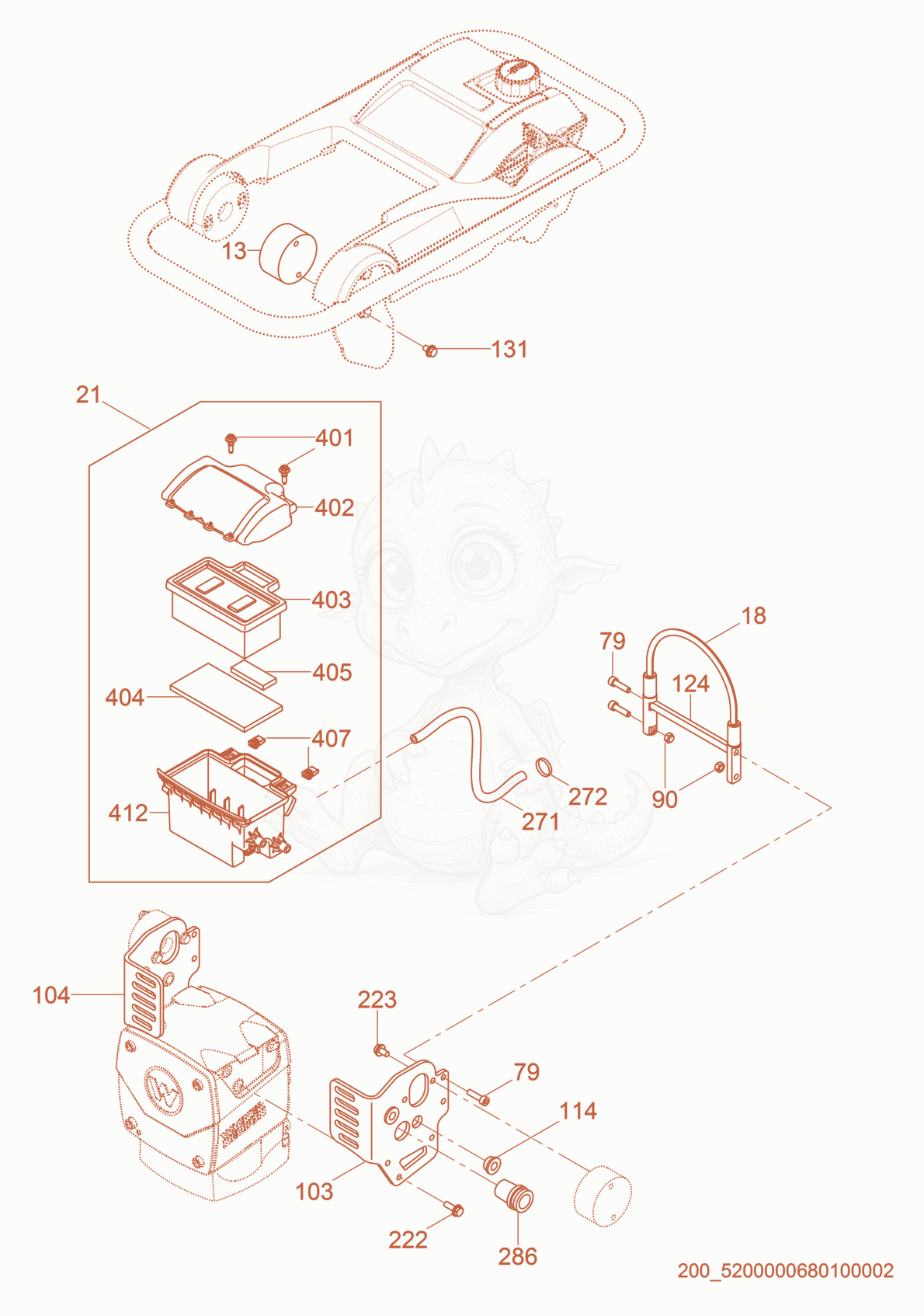 Exploded parts diagram of the Air Cleaner cpl. of a Wacker Neuson BS50-4S, with numbered balloons