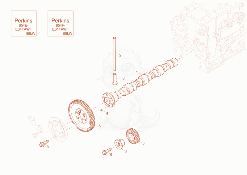 Exploded parts diagram of the CAMSHAFT of a Wacker Neuson ET145, with numbered balloons