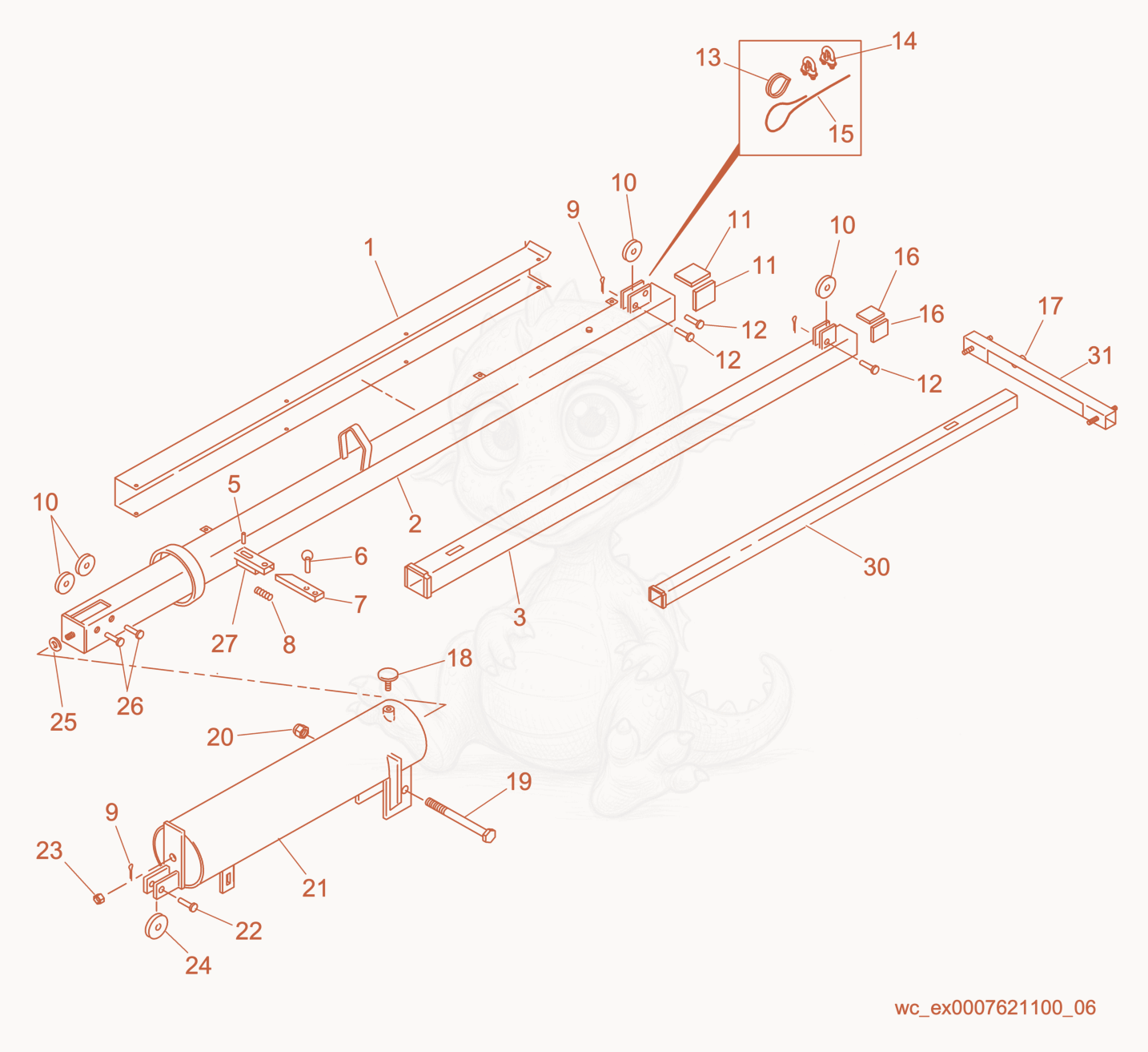 Despiece del Mast cpl./Electric Winch System de una máquina Wacker Neuson LTWP4Z, con globos numerados