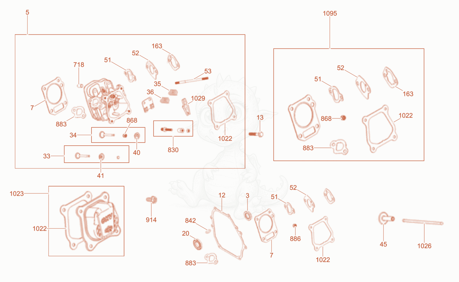 Exploded parts diagram of the Cylinder head of a Wacker Neuson BPS1030B, with numbered balloons